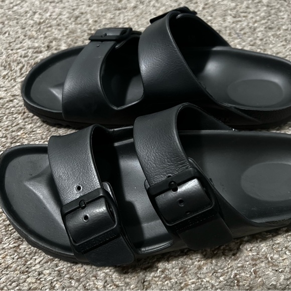 Birkenstocks Black Double Buckle Slide Sandals Unisex W 8 8.5 M 6 6.5 - Picture 3 of 13